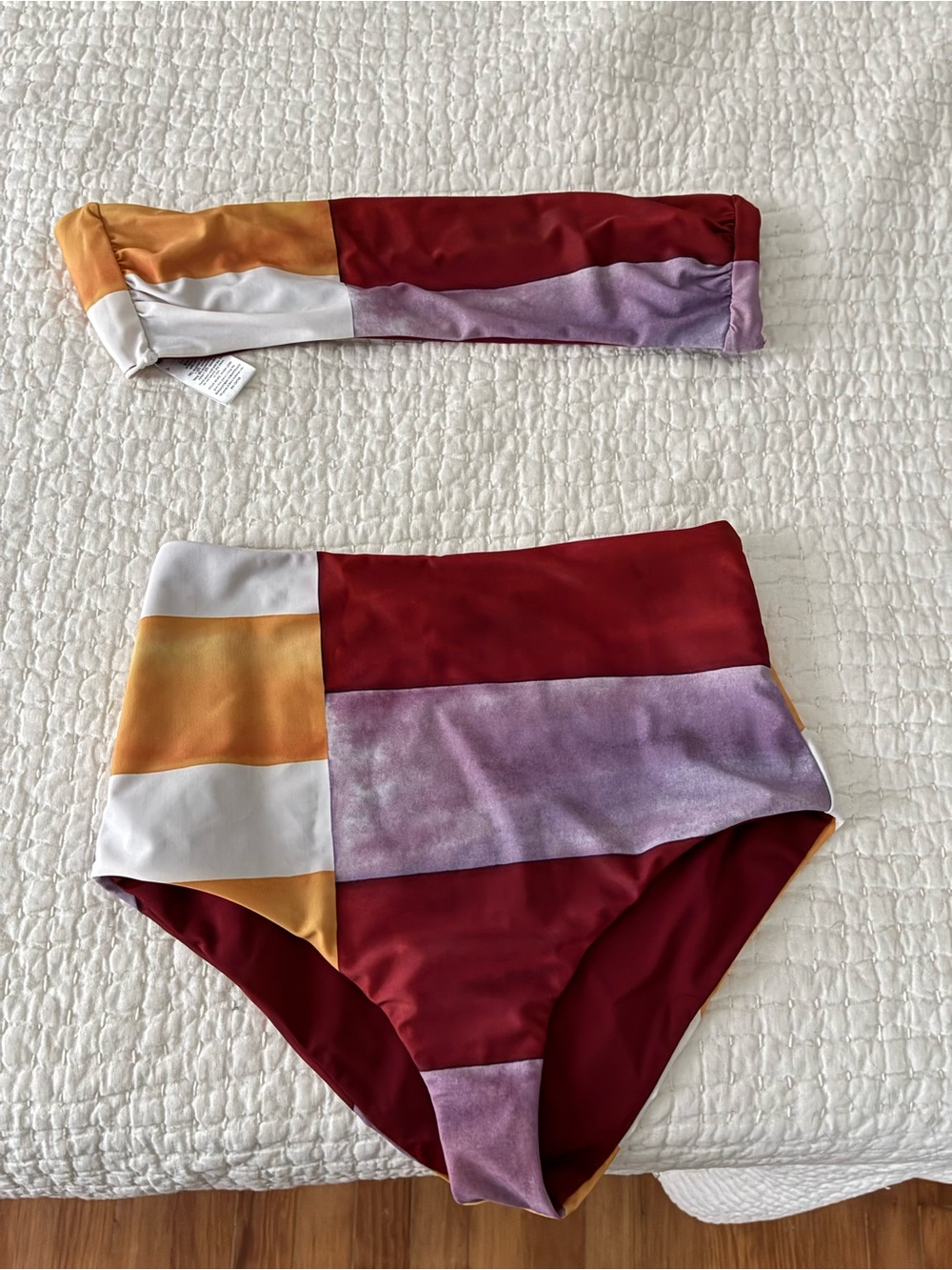Mara Hoffman Colorblock Bandeau Top in Mustard, Burgundy & White